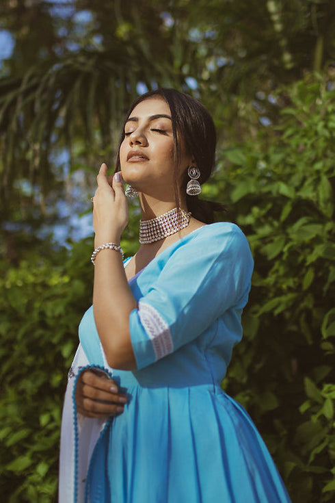 Nilodha Blue Anarkali Kurta Set